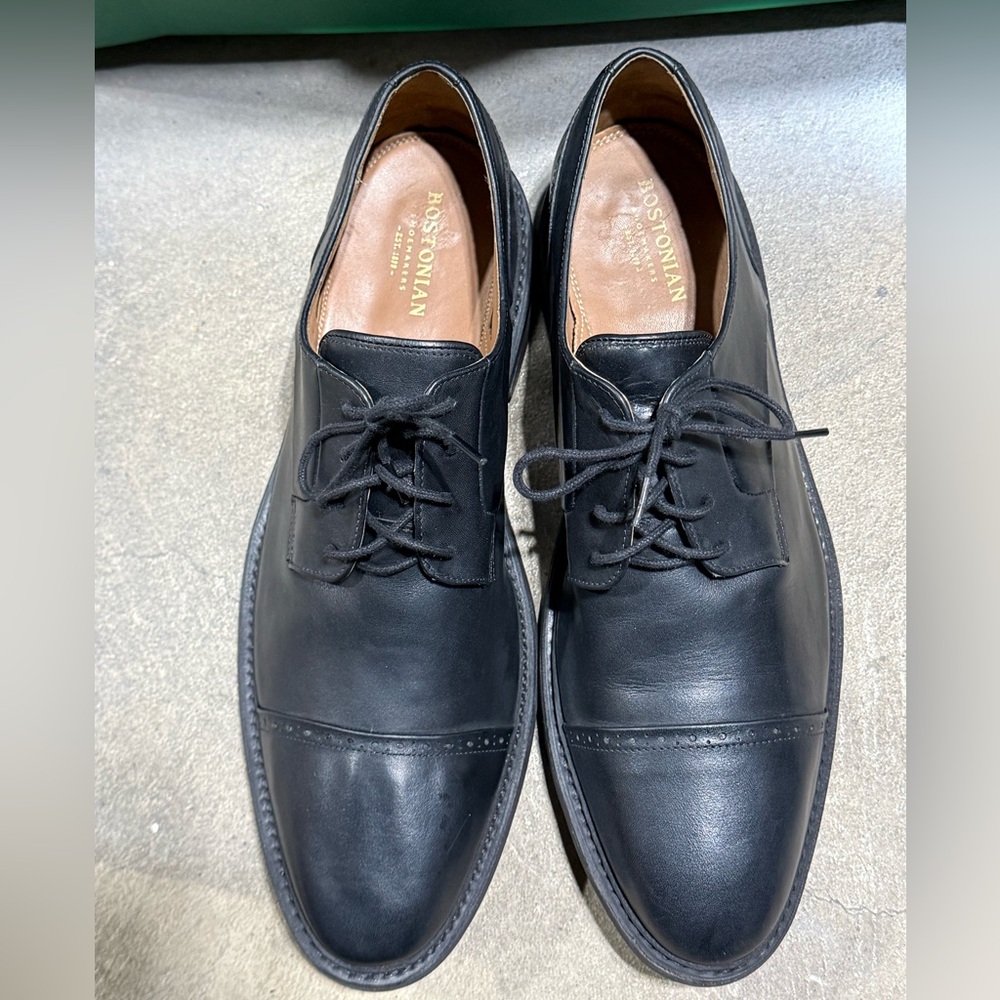 Bostonian Cap-Toe Leather Shoes Vibram Goodyear Welt Soles Men’s Black 12M 15351 - Picture 10 of 14